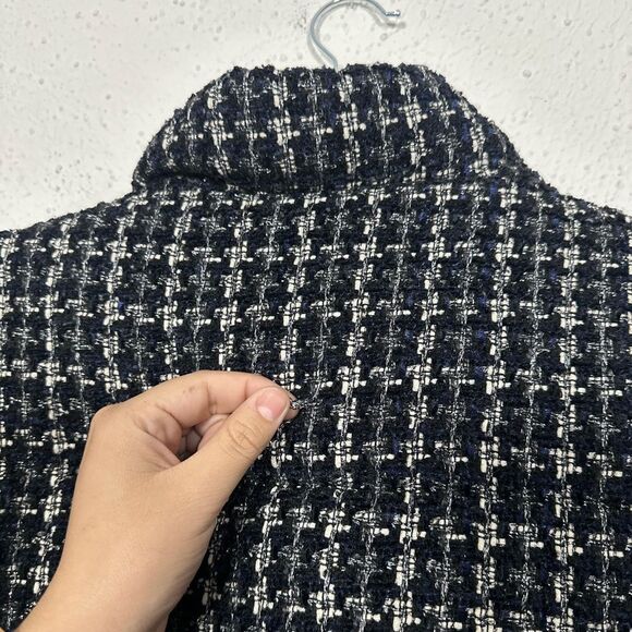 Ann Taylor Navy Silver and White Houndstooth Puffer Jacket Large Petite - Picture 9 of 9